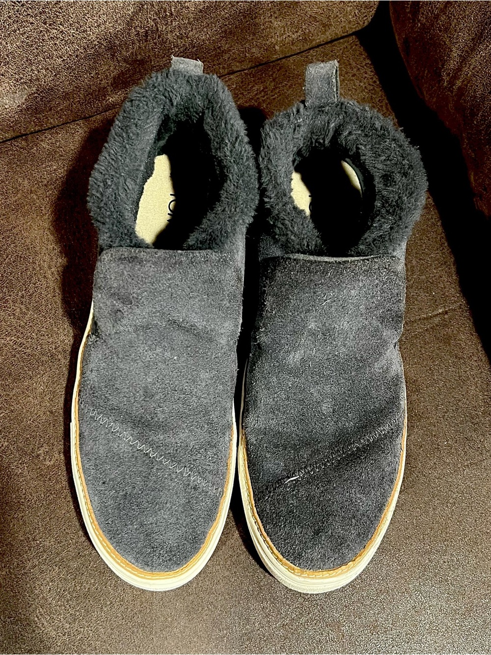 Toms Paxton Suede Slip-On Ankle Booties with Fur Collar
